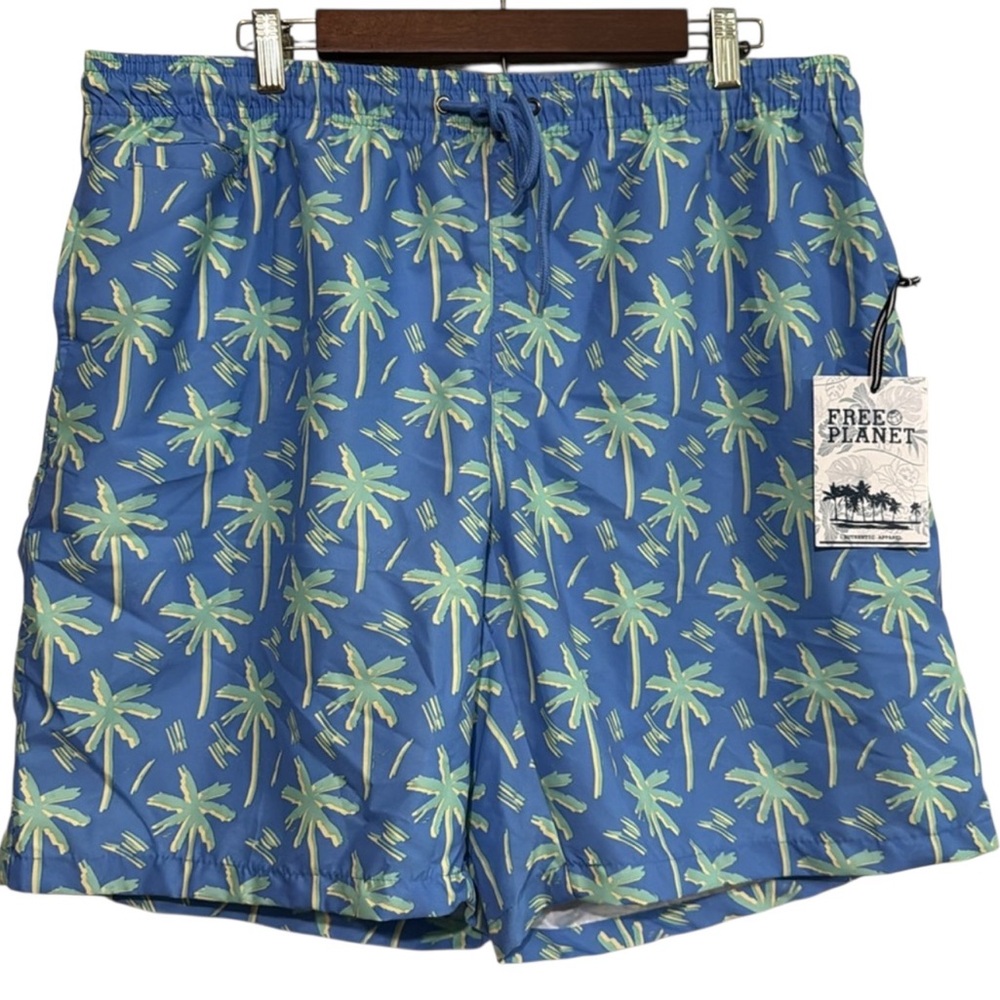 Free Planet Blue and Green Swim Trunks Tropical Vibe Men's Size 2X NWT